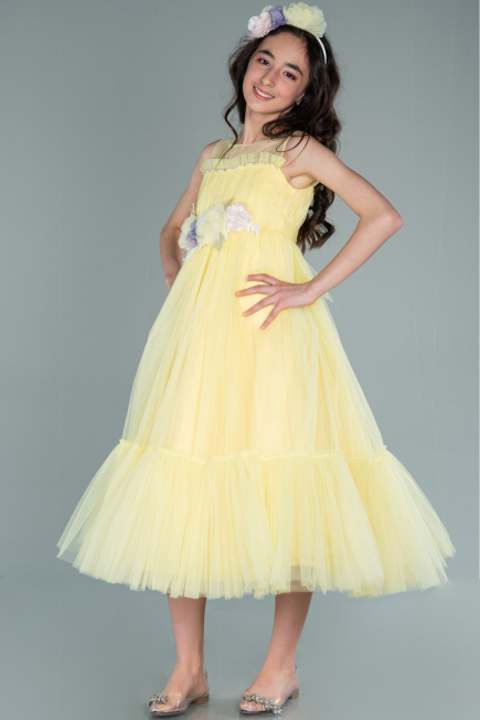 Robe de Soirée Enfants Longue Jaune ABU2291