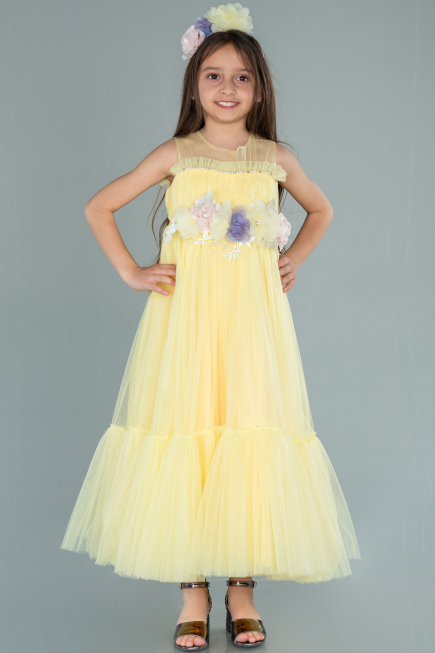 Robe de Soirée Enfants Longue Jaune ABU2291