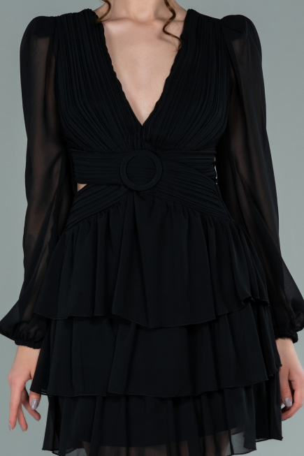 Robe de Cérémonie Mini Mousseline Noir ABK1366