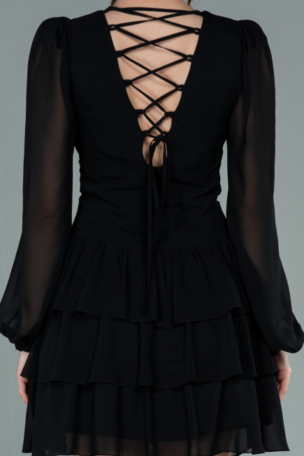 Robe de Cérémonie Mini Mousseline Noir ABK1366