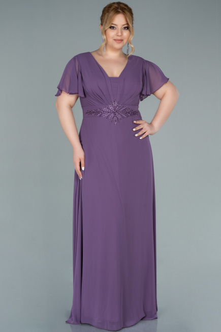 Robe de Soirée Grande Taille Longue Mousseline Lavande ABU2308