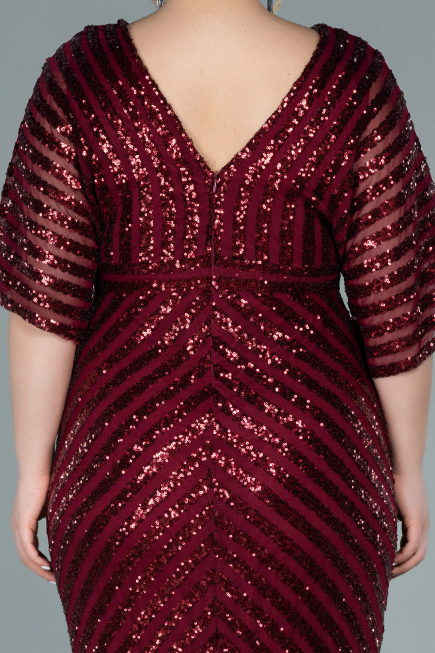 Robe de Soirée Grande Taille Longue Rouge Bordeaux ABU2309