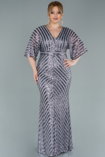 Robe de Soirée Grande Taille Longue Gris ABU2309