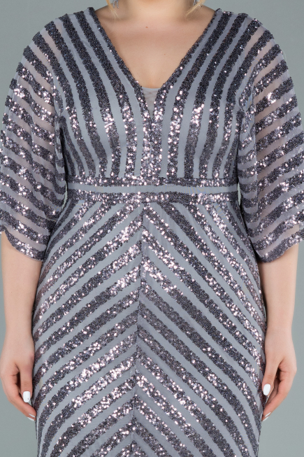 Robe de Soirée Grande Taille Longue Gris ABU2309