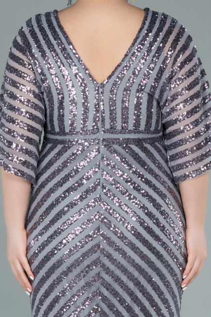 Robe de Soirée Grande Taille Longue Gris ABU2309