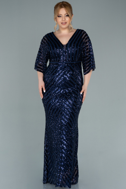 Robe de Soirée Grande Taille Longue Bleu Marine ABU2309