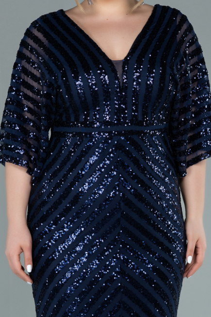 Robe de Soirée Grande Taille Longue Bleu Marine ABU2309