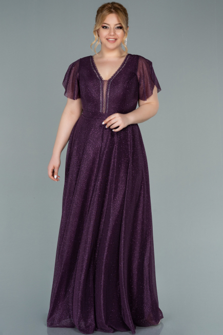 Robe de Soirée Grande Taille Longue Violet Foncé ABU2310