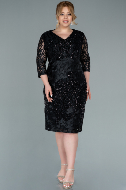 Robe De Soirée Grande Taille Squameuse Courte Noir ABK1284