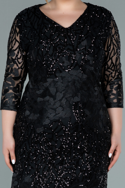 Robe De Soirée Grande Taille Squameuse Courte Noir ABK1284