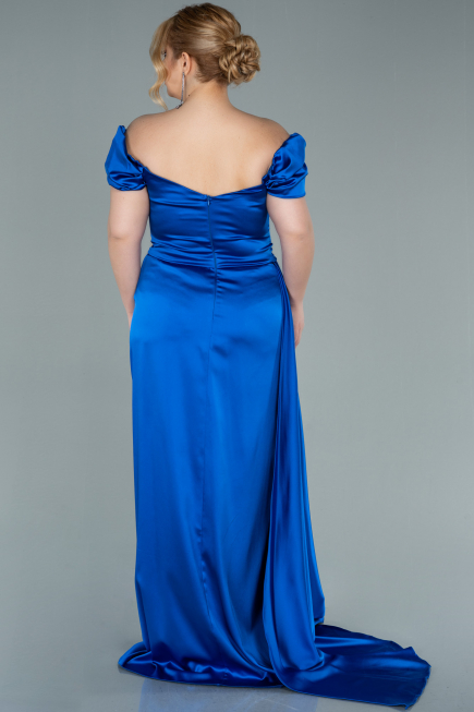 Robe De Soirée Grande Taille Satin Longue Bleu Saxe ABU1626