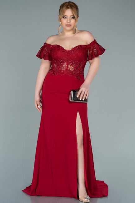 Robe Grande Taille Dantelle Longue Rouge ABU2248