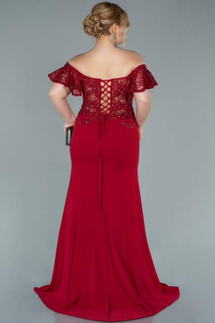 Robe Grande Taille Dantelle Longue Rouge ABU2248