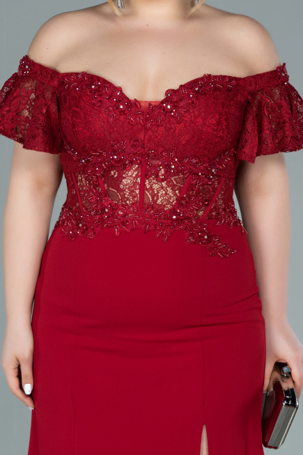 Robe Grande Taille Dantelle Longue Rouge ABU2248