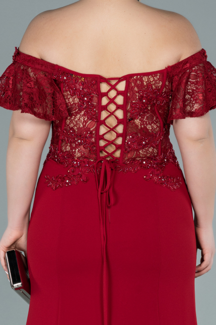Robe Grande Taille Dantelle Longue Rouge ABU2248