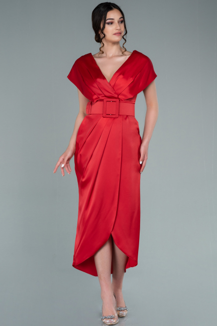 Robe De Cérémonie Satin Courte Rouge ABK1107