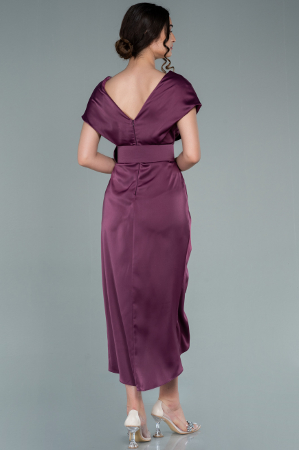 Robe De Cérémonie Satin Courte Prune ABK1107
