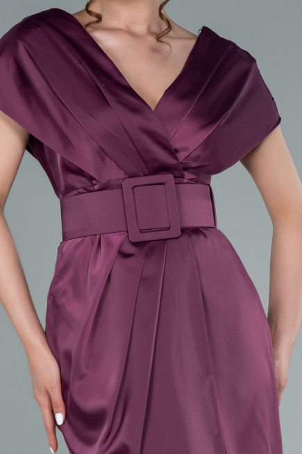 Robe De Cérémonie Satin Courte Prune ABK1107