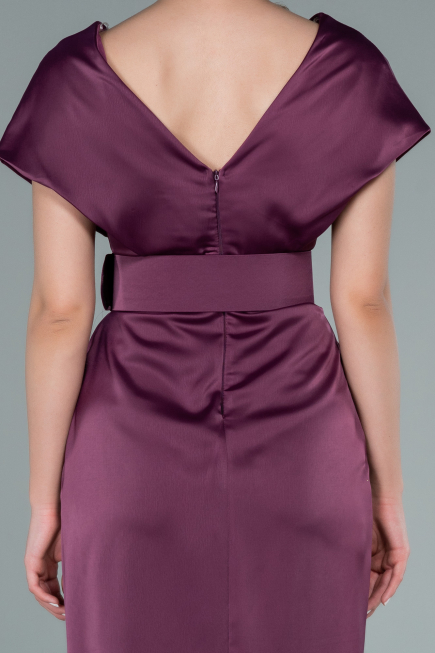 Robe De Cérémonie Satin Courte Prune ABK1107