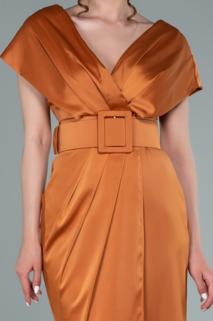 Robe De Cérémonie Satin Courte Orange ABK1107