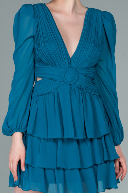 Robe De Cérémonie Mousseline Mini Vert Pétrole ABK1366