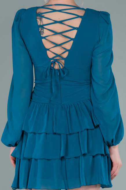 Robe De Cérémonie Mousseline Mini Vert Pétrole ABK1366