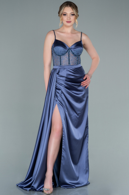 Robe De Soirée Satin Longue Indigo ABU2130