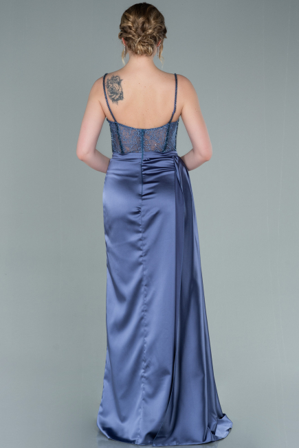Robe De Soirée Satin Longue Indigo ABU2130