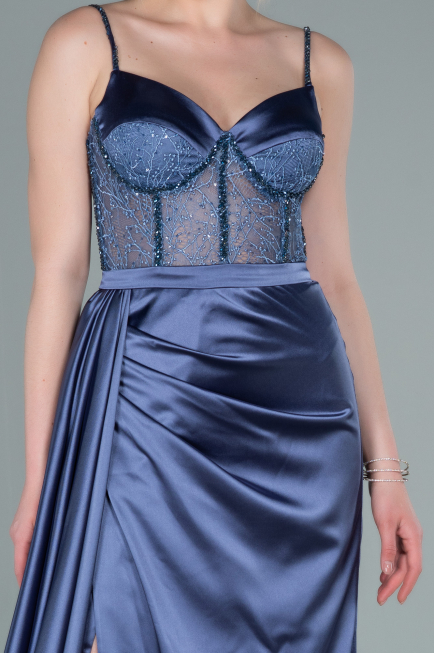Robe De Soirée Satin Longue Indigo ABU2130