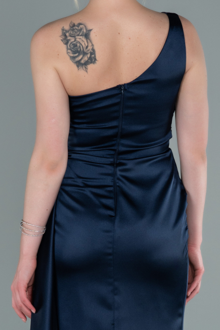 Robe De Soirée Satin Longue Bleu Marine ABU2028