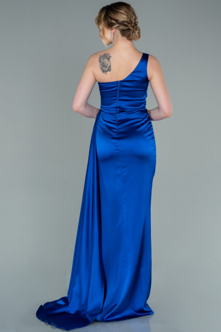 Robe De Soirée Satin Longue Bleu Saxe ABU2028