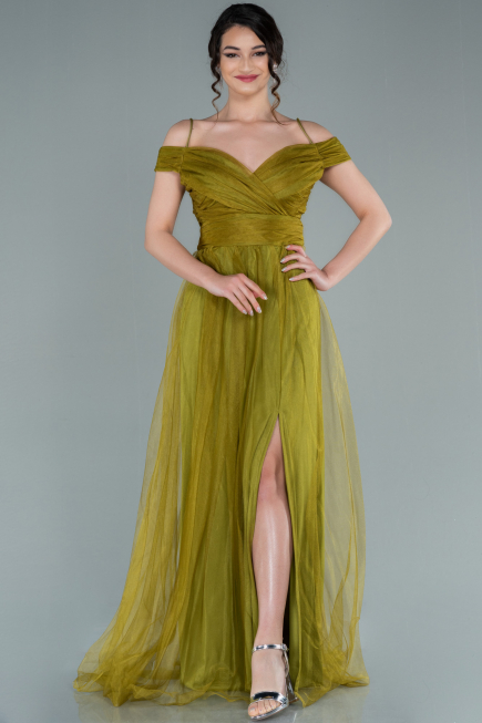 Robe de Soirée Longue Pistache vert ABU2336