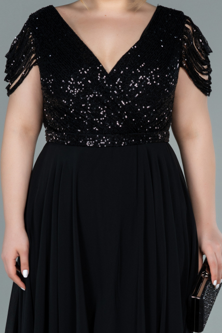 Robe Grande Taille Courte Mousseline Noir ABK1376