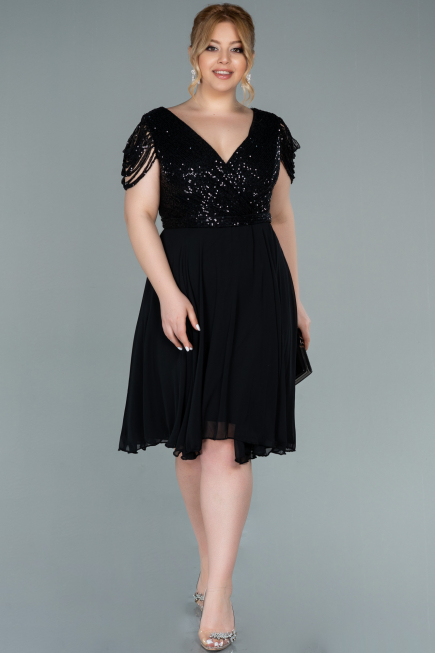 Robe Grande Taille Courte Mousseline Noir ABK1376