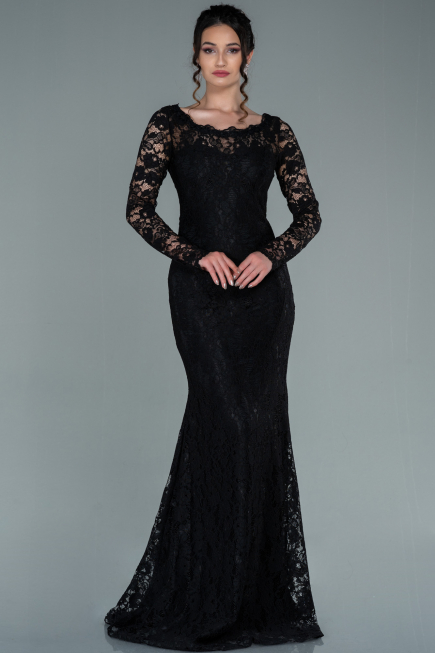 Robe de Soirée Longue Lacé Noir ABU1571