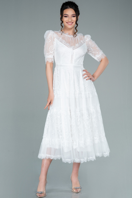 Tenue de Soirée Midi Dantelle Blanc ABK1388