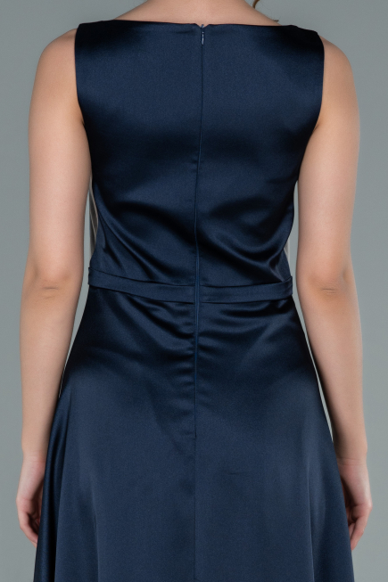 Robe de Soirée Longue Satin Bleu Marine ABU2350