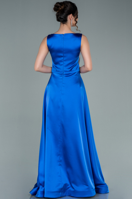Robe de Soirée Longue Satin Bleu Saxe ABU2350