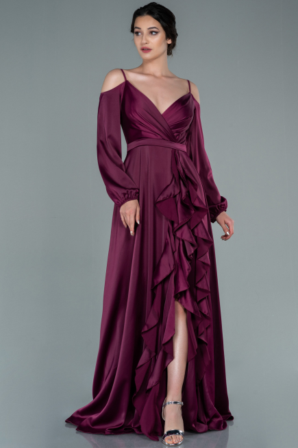 Robe de Soirée Longue Satin Couleur Cerise ABU2339