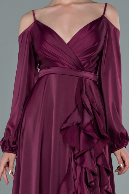 Robe de Soirée Longue Satin Couleur Cerise ABU2339