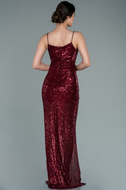 Robe De Soirée Squameuse Longue Rouge Bordeaux ABU1880