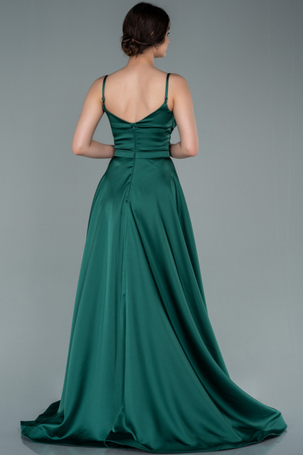 Robe De Soirée Satin Longue Vert ABU1601