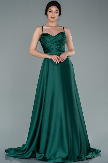 Robe De Soirée Satin Longue Vert ABU1601