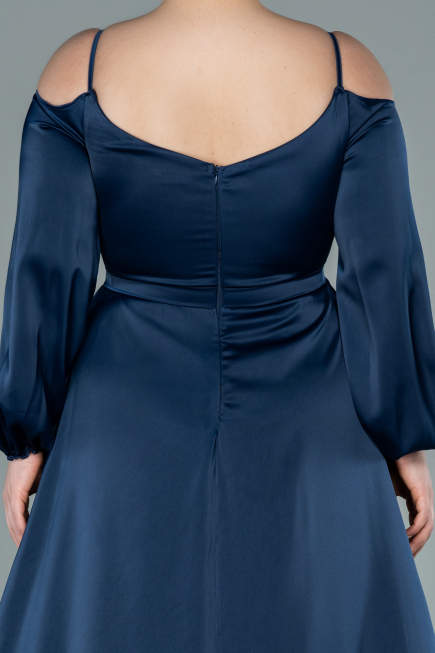 Robe Grande Taille Longue Satin Bleu Marine ABU2358