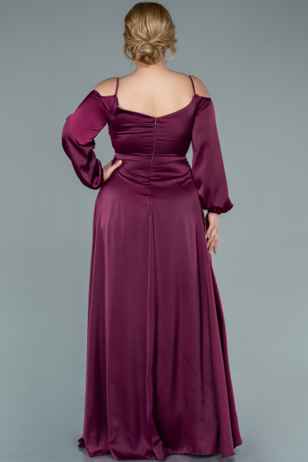 Robe Grande Taille Longue Satin Couleur Cerise ABU2358