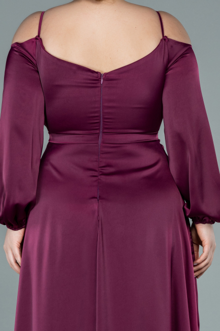 Robe Grande Taille Longue Satin Couleur Cerise ABU2358
