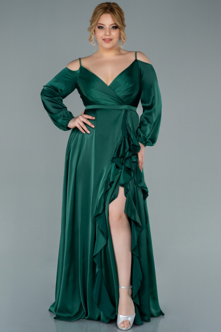 Robe Grande Taille Longue Satin Émeraude ABU2358