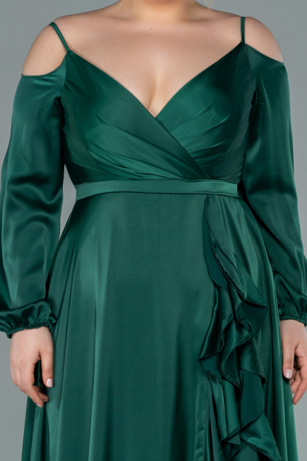 Robe Grande Taille Longue Satin Émeraude ABU2358