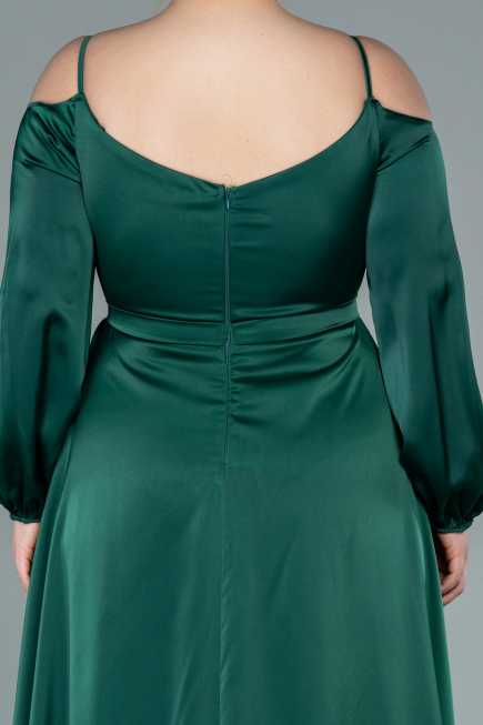 Robe Grande Taille Longue Satin Émeraude ABU2358