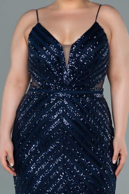 Robe De Soirée Grande Taille Longue Bleu Marine ABU1661